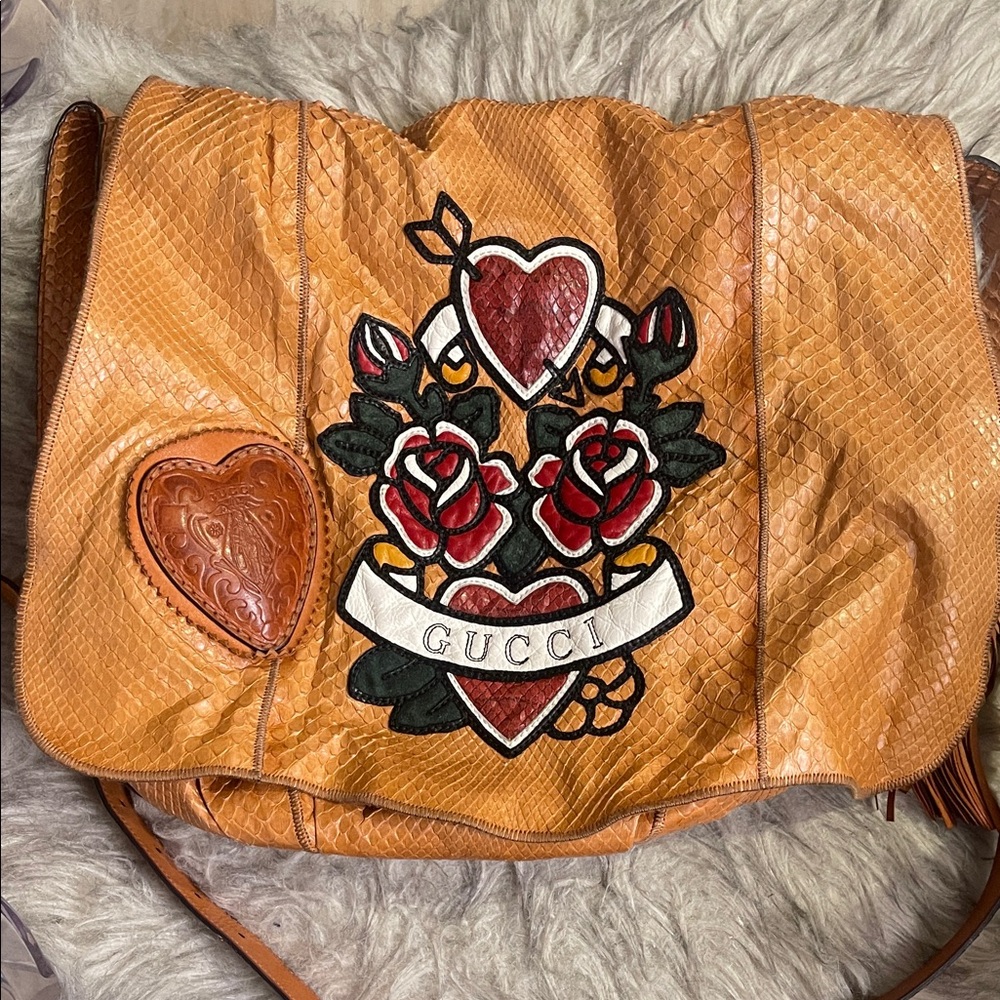 Gucci Tan Python Leather Messenger Bag With Heart… - image 1